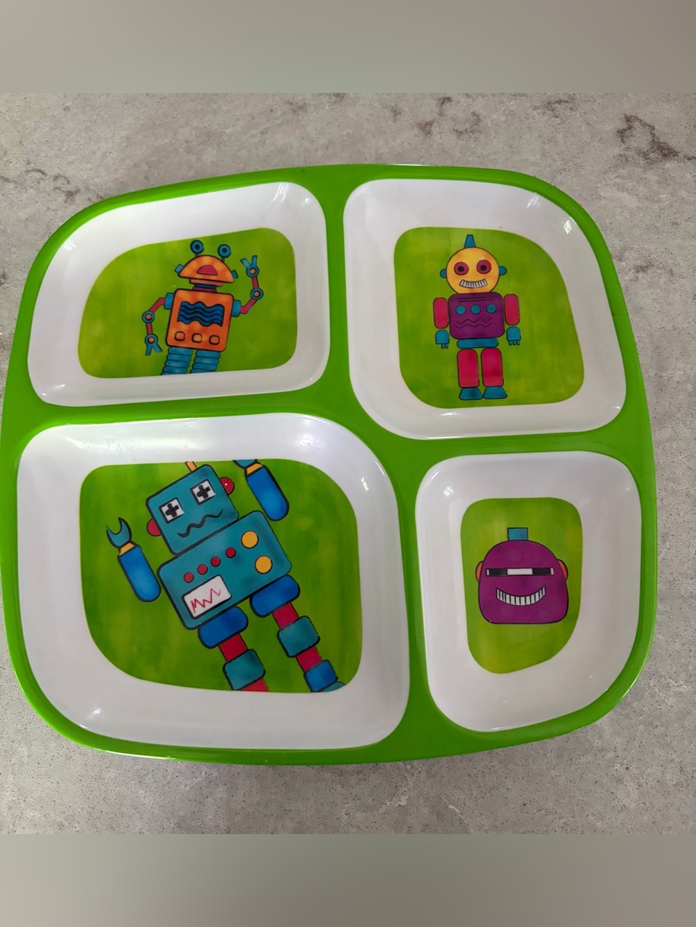 Wegmans Vintage 1980’s Kids Green Robot Section Plate for Mealtime Fun